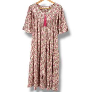Go Softly Patio Dress Womens Size XL Pink Green Floral Print Gauze Mumu